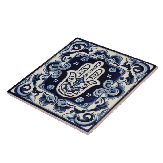Handzeichen Hamsa - Blau und Weiße Hand Fatima Fliese (Seite)