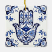 Handzeichen Hamsa - Blau und Weiße Hand Fatima Keramikornament (Vorderseite)