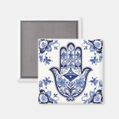Handzeichen Hamsa - Blau und Weiße Hand Fatima Magnet (Vorderseite/Rückseite)