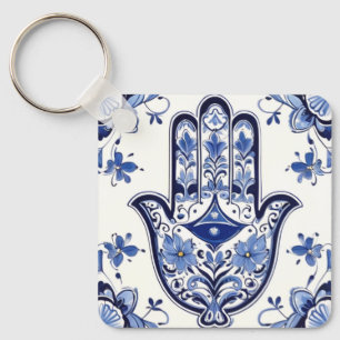 Handzeichen Hamsa - Blau und Weiße Hand Fatima Schlüsselanhänger