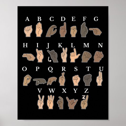Handzeichen-Sprache ASL Handgesten Gehörlosigkeit Poster (Vorne)