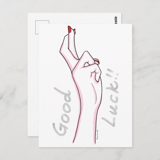 Handzeichen "Viel Glück" Postkarte (Vorne/Hinten)