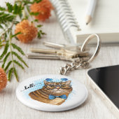 Handzeichnend Tabby-Katze in Gläsern Papiertüte Schlüsselanhänger (Seite)