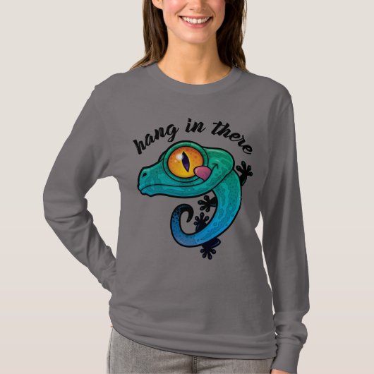 Hang in There farbenfroher Gecko T-Shirt (Vorderseite)