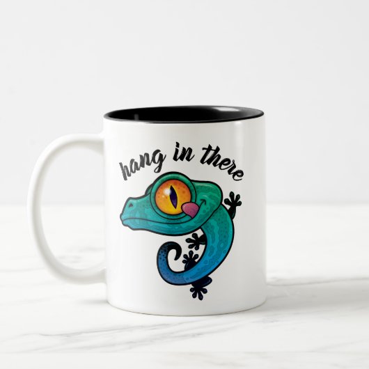 Hang in There farbenfroher Gecko Zweifarbige Tasse (Links)