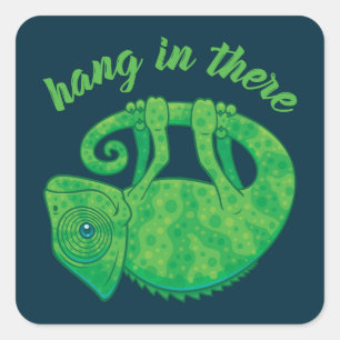 Hang In There Magical Chameleon Quadratischer Aufkleber