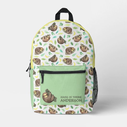 Hang In There Sloth Backpack Bedruckter Rucksack (Vorderseite)