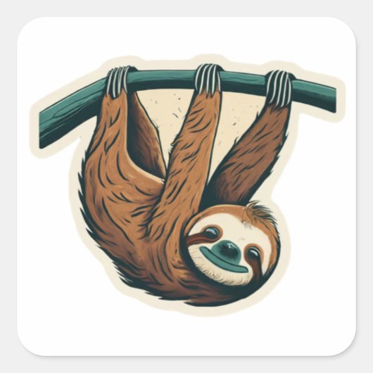 Hang Loose mit dem Hangin' Sloth Quadratischer Aufkleber (Vorderseite)