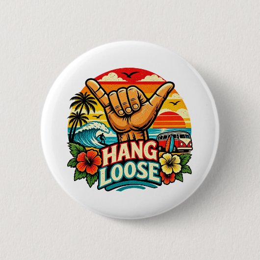 Hang Loose Shaka Hand Retro Surf Wave Kunst Button (Vorderseite)