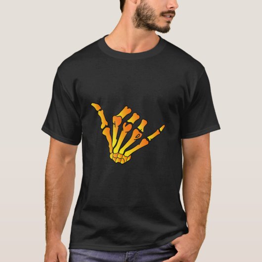 Hang Loose Sign Hawaii Surfing Halloween Skeleton T-Shirt (Vorderseite)