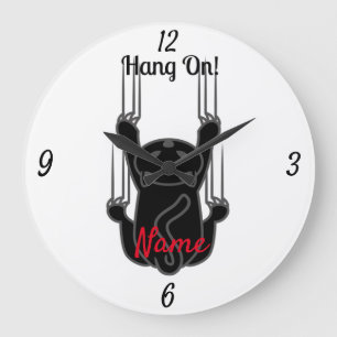 Hang On Black Cat Thunder_Cove Große Wanduhr