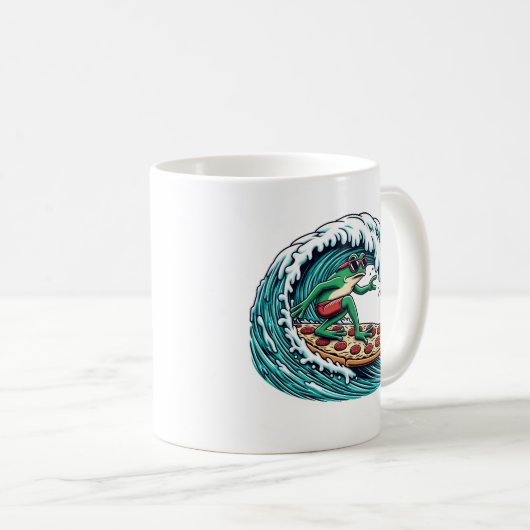 Hang sechs! Surf's Up with Frog on Pizza Board Kaffeetasse (VorderseiteRechts)