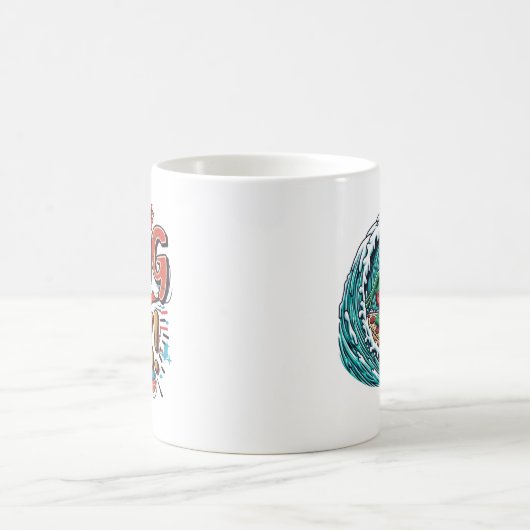 Hang sechs! Surf's Up with Frog on Pizza Board Kaffeetasse (Mittel)