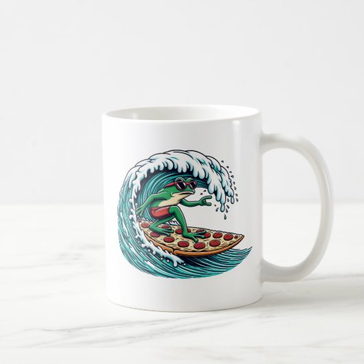 Hang sechs! Surf's Up with Frog on Pizza Board Kaffeetasse (Rechts)