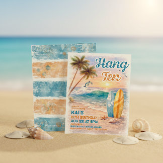 Hang Ten Retro Surf Beach Birthday  Einladung