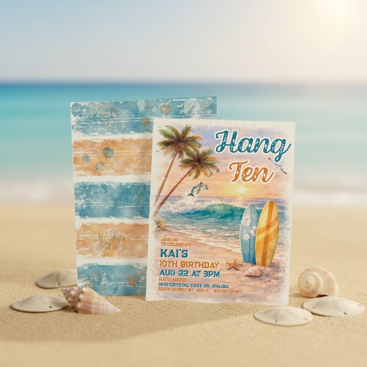 Hang Ten Retro Surf Beach Birthday  Einladung
