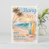 Hang Ten Retro Surf Beach Birthday  Einladung (Stehend Vorderseite)