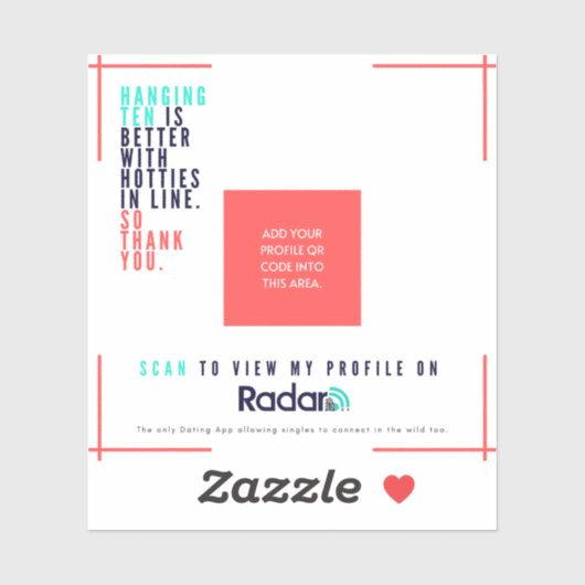 "Hang Ten" - Vinyl SURF QR-Karte Aufkleber (Blatt)