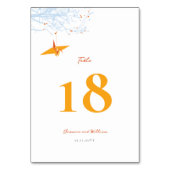 Hangami Origami Orange Paper Crane Asian Wedding Tischnummer (Vorderseite)