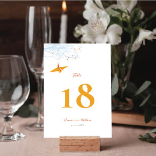 Hangami Origami Orange Paper Crane Asian Wedding Tischnummer