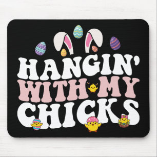 Hänge mit meinen Hühnern Ostern Hase Groovy Retro Mousepad