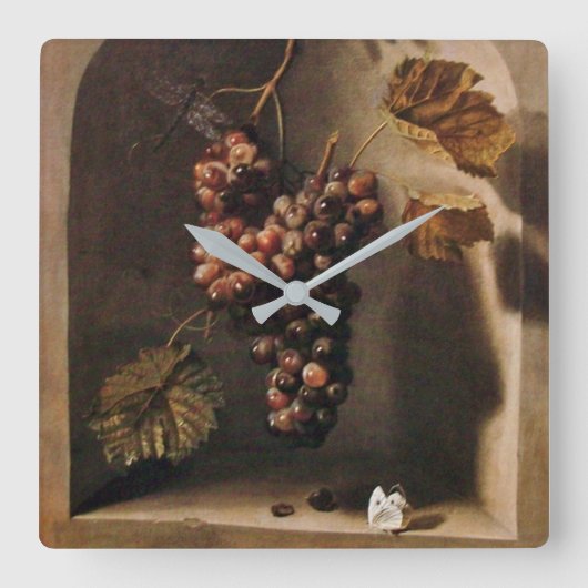 HANGED GRAPES WALL NICHE Antique Brown Rustic Quadratische Wanduhr (Vorderseite)