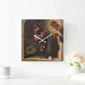 HANGED GRAPES WALL NICHE Antique Brown Rustic Quadratische Wanduhr (Zuhause)