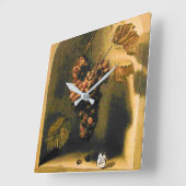 HANGED GRAPES WALL NICHE ,BUTTERFLY Brown Rustic Quadratische Wanduhr (Winkel)