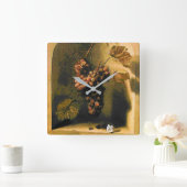 HANGED GRAPES WALL NICHE ,BUTTERFLY Brown Rustic Quadratische Wanduhr (Zuhause)