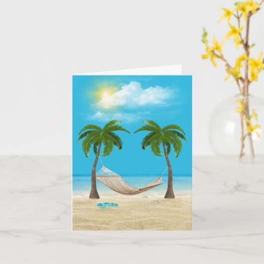 Hängematte am Strand Note Card Karte (Gelbe Blume)