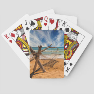 Hängematte auf einem tropischen Strandurlaubsort Spielkarten