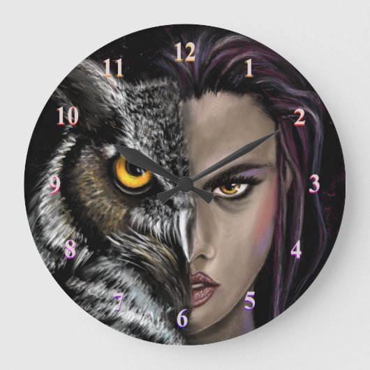 Hängematte der Eule - Malerei Große Wanduhr (Vorderseite)