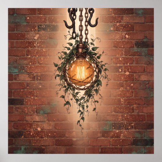 Hängende Edison-Kugel Efeu Backsteinwand Poster (Vorne)