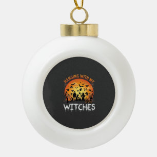 Hängende Hexen Halloween Mond Fledermäuse Kürbisse Keramik Kugel-Ornament
