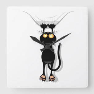 Hängende Katze Quadratische Wanduhr