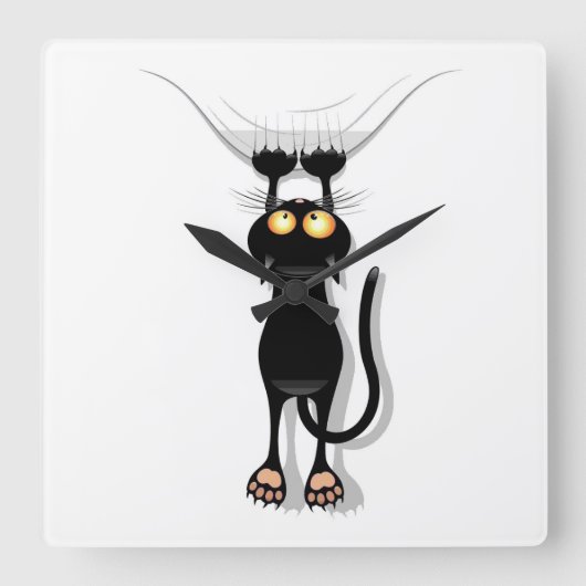 Hängende Katze Quadratische Wanduhr (Vorderseite)