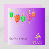 Hängende Laternen - lila Einladung (Vorne/Hinten)