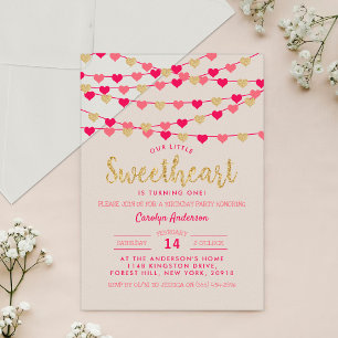 Hängende Love Hearts Little Sweetheart Geburtstag Acryleinladungen