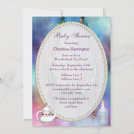 Hängende Mond-Babyparty Alices u. des Flamingos Einladung (Rückseite)