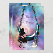 Hängende Mond-Babyparty Alices u. des Flamingos Einladung (Vorne/Hinten)