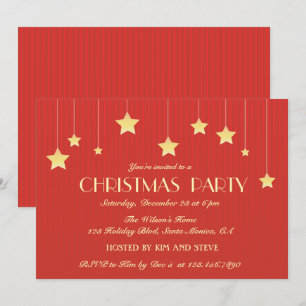 Hängende Sterne Rote Feiertagsparty-Einladung Einladung