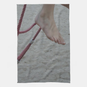 hängender Fußspielplatzsand des kletternden Geschirrtuch