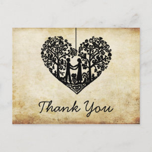 Hängender Herzbaum Vintage-Hochzeits-Dankeskarten Postkarte
