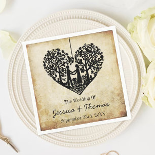 Hängender Herzbaum Vintage Hochzeitskollektion Serviette