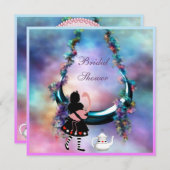 Hängendes Mond-Brautparty Alices u. des Flamingos Einladung (Vorne/Hinten)