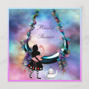 Hängendes Mond-Brautparty Alices u. des Flamingos Einladung