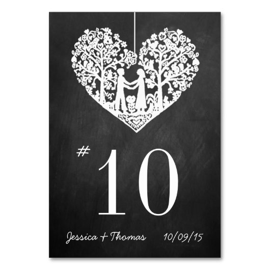 Hangherz Tree Chalkboard Hochzeit Tischnummer (Vorderseite)