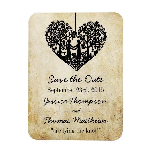 Hangherz Tree Vintage Hochzeit Save the Date Magnet (Vertikal)