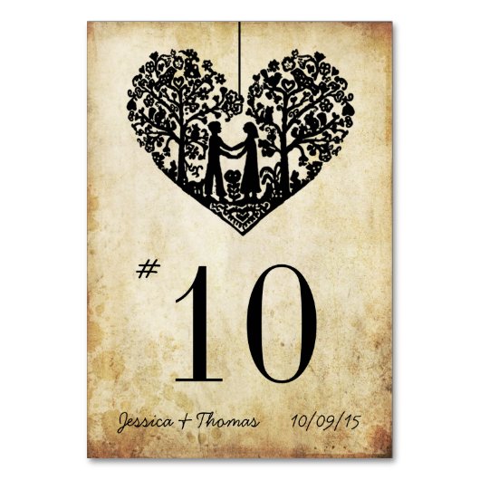 Hangherz Tree Vintage Wedding Tischnummer (Vorderseite)