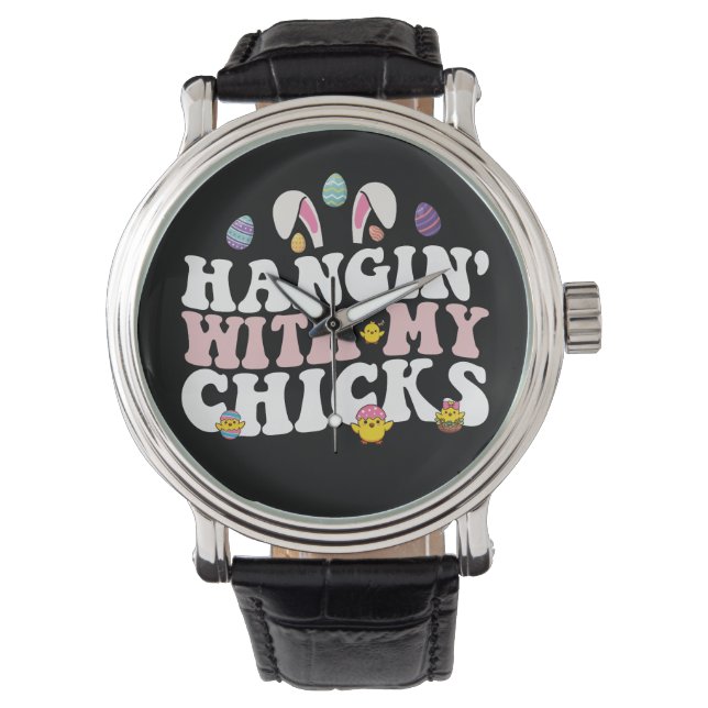 Hangin' mit meinen Chicks Ostern Bunny Groovy Retr Armbanduhr (Vorderseite)